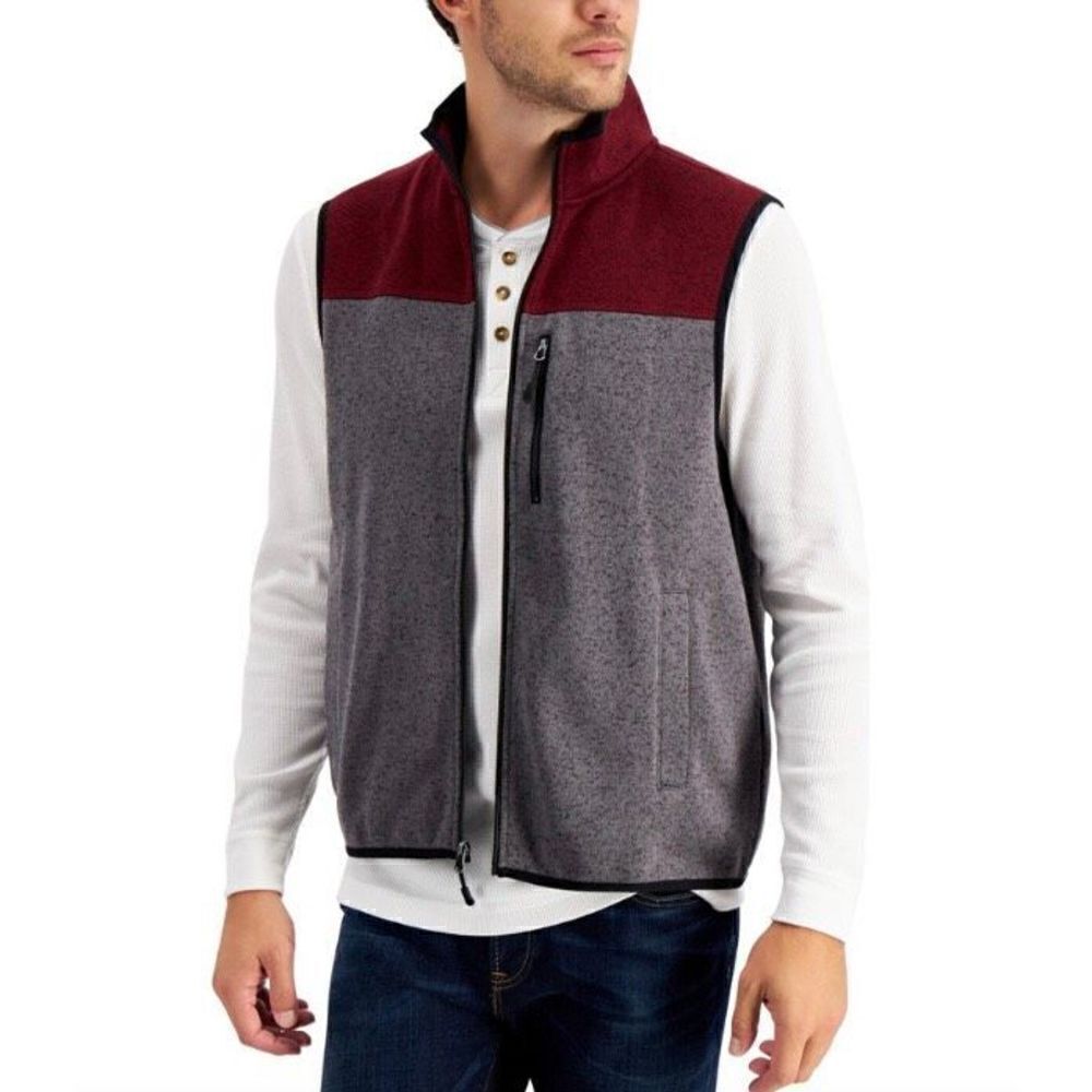 CLUB ROOM - NWT - M Sz L Colorblock Fleece Sweater Vest/Maroon & Grey. SO NICE!